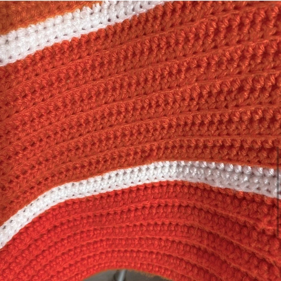 Vintage Handmade  Orange Striped Crochet Knit Afghan Throw Blanket - Picture 7 of 16